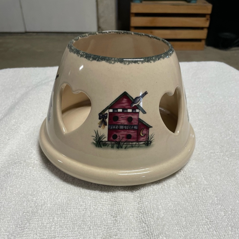 Ceramic Cream Birdhouse Luminary with Heart Cutouts for on A Large Jar Candle